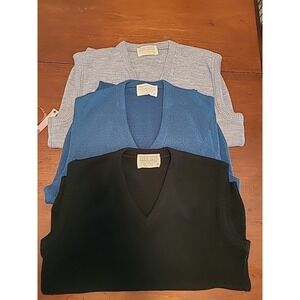 Lord Jeff 3 Vintage V-Neck Sweater Vest DuPont Orlon/Fine Wool Mens M Black Blue